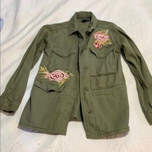 Green khaki cargo jacket with roses